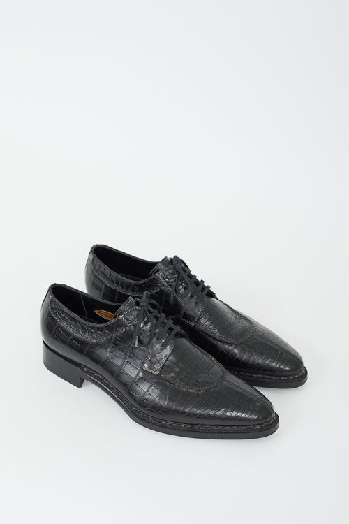 Santoni Black Textured Leather Oxford