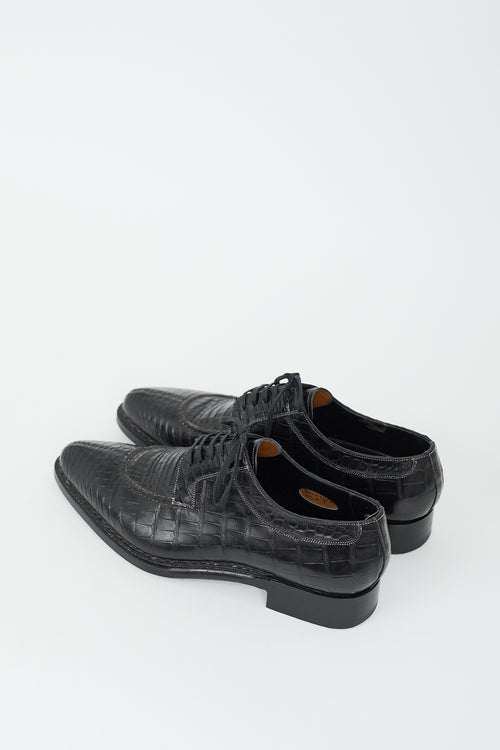 Santoni Black Textured Leather Oxford