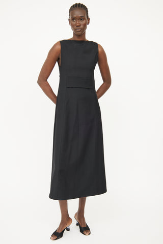 Sarah Pacini Black Wool Sleeveless Dress