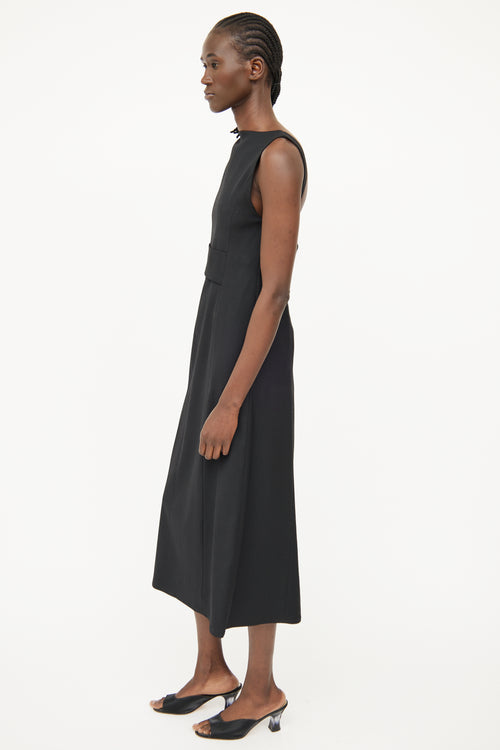 Sarah Pacini Black Wool Sleeveless Dress