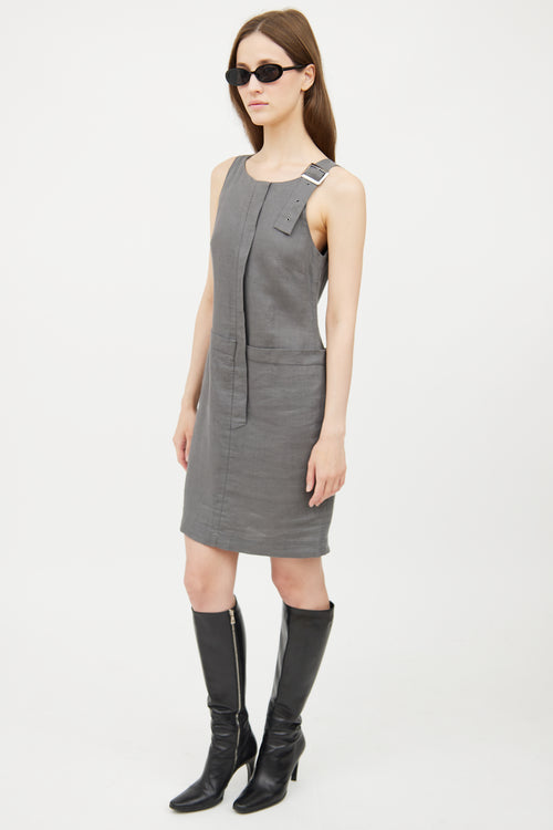 Sarah Pacini Grey Linen Panel Mini Dress