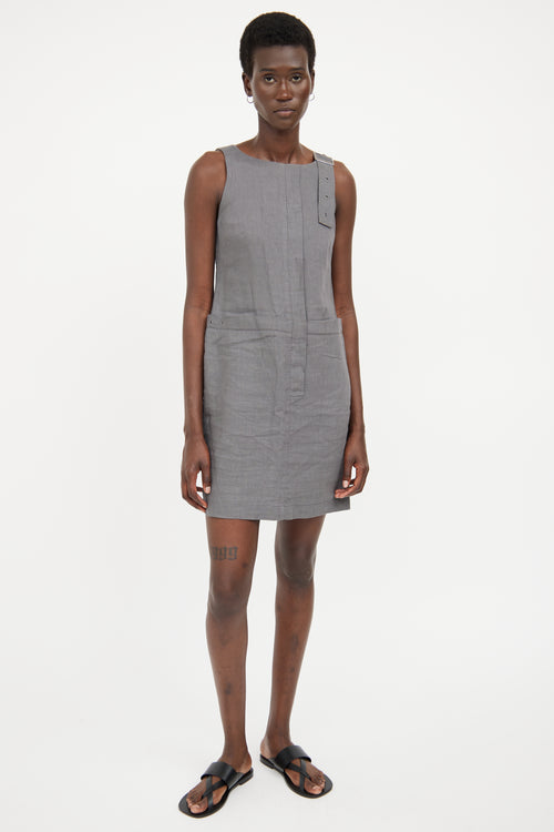 Sarah Pacini Grey Linen Sleeveless Mini Dress