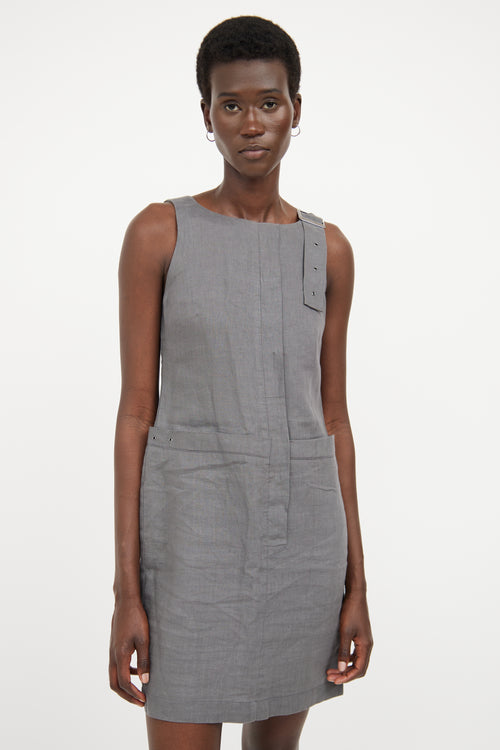 Sarah Pacini Grey Linen Sleeveless Mini Dress