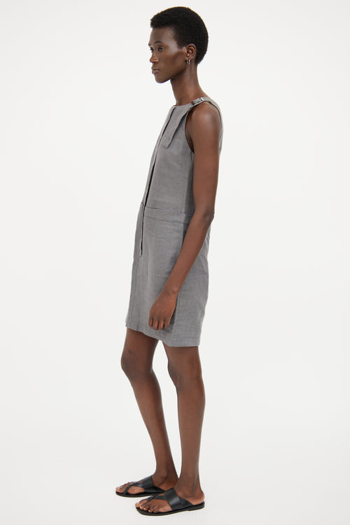 Sarah Pacini Grey Linen Sleeveless Mini Dress