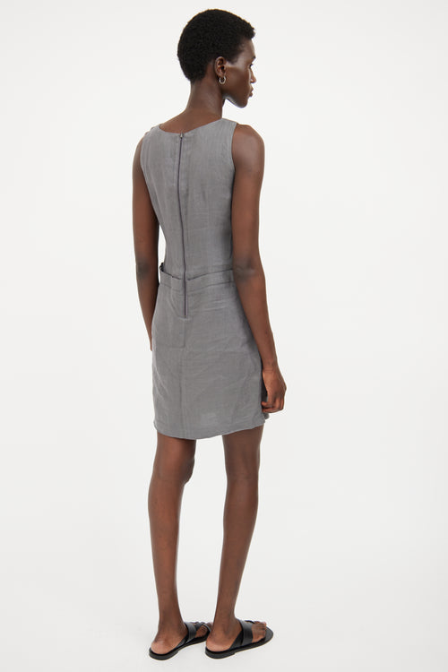 Sarah Pacini Grey Linen Sleeveless Mini Dress