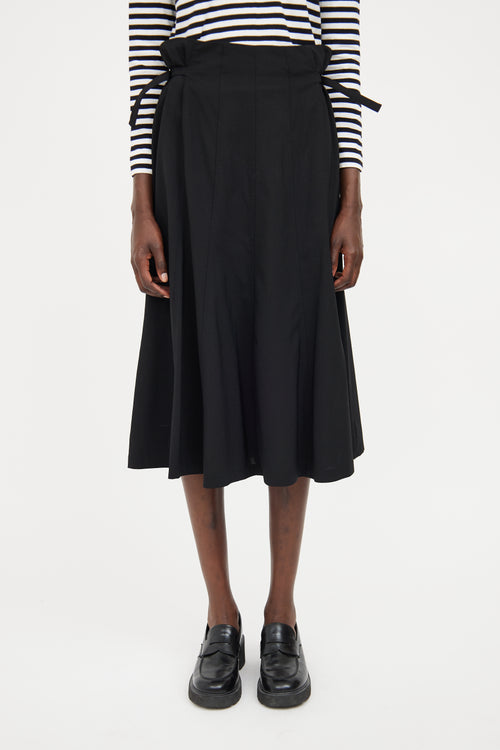 Sarah Pacini Black Pleat Buckle Midi Skirt