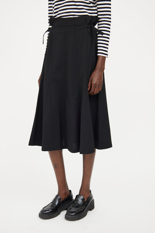 Sarah Pacini Black Pleat Buckle Midi Skirt