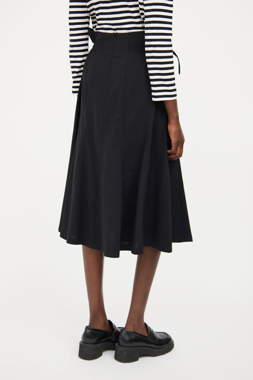 Sarah Pacini Black Pleat Buckle Midi Skirt