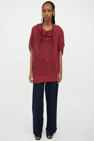 Sarah Pacini Red Knit Cowl Neck Top