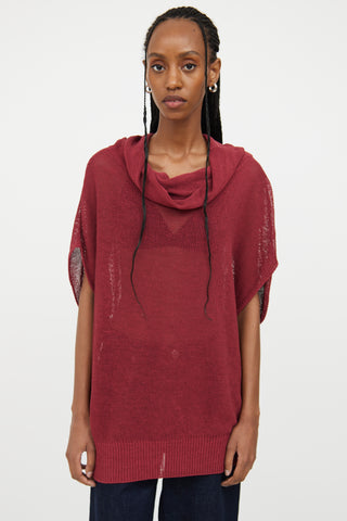 Sarah Pacini Red Knit Cowl Neck Top