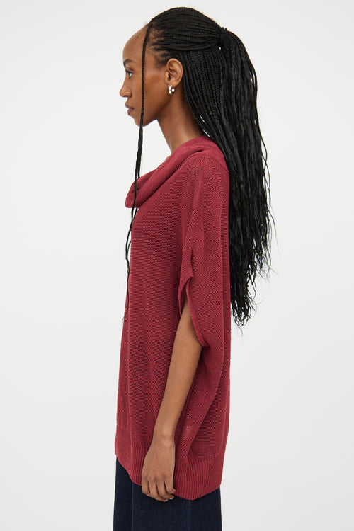 Sarah Pacini Red Knit Cowl Neck Top