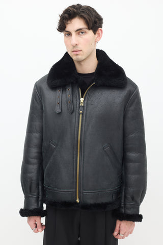 Schott NYC Black Leather & Shearling Lined Moto Jacket