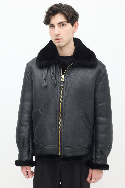 Schott NYC Black Leather & Shearling Lined Moto Jacket