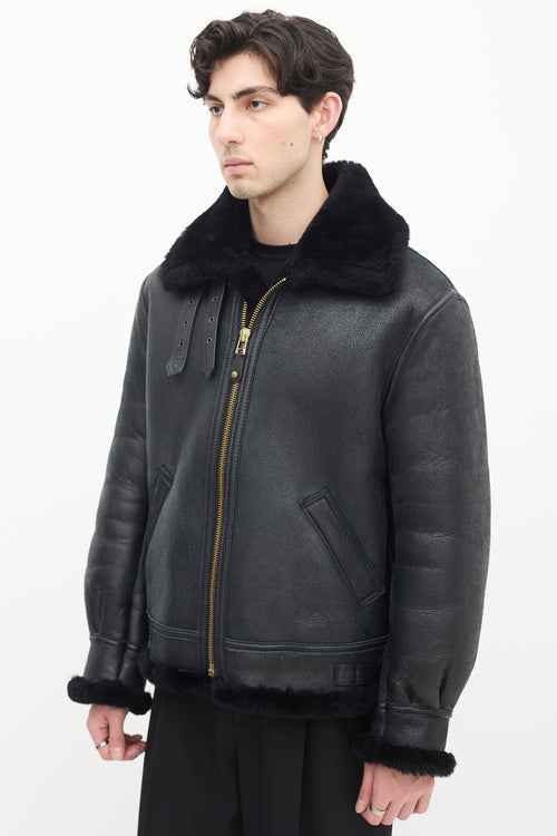 Schott NYC Black Leather & Shearling Lined Moto Jacket