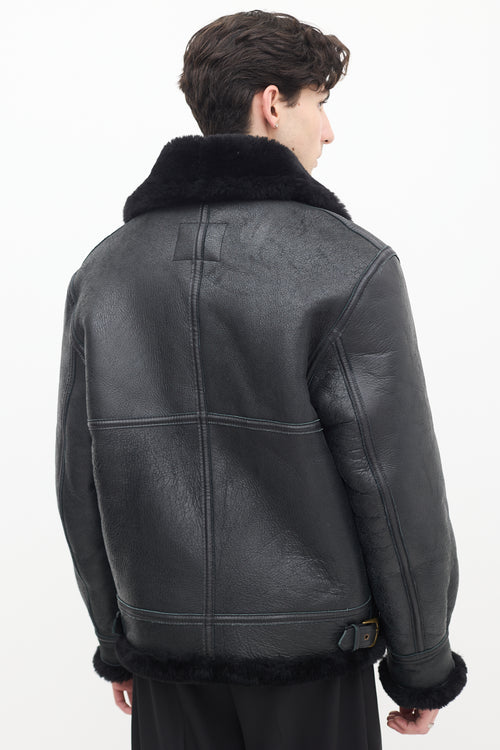 Schott NYC Black Leather & Shearling Lined Moto Jacket