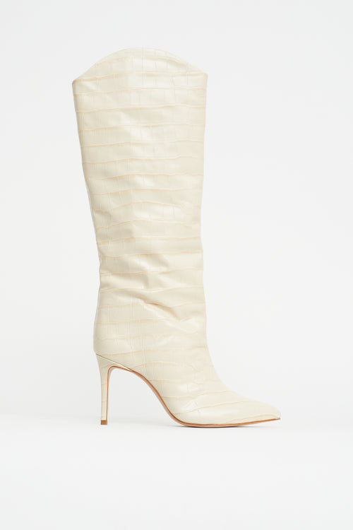 Schutz Cream Embossed Knee High Boot