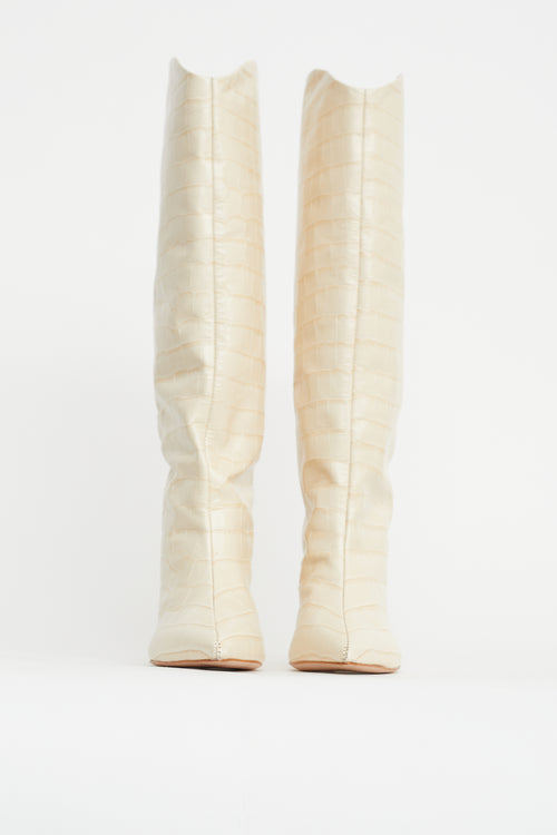 Schutz Cream Embossed Knee High Boot