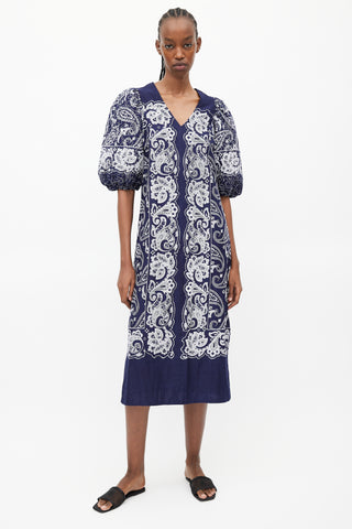 Sea Blue & White Paisley Dress