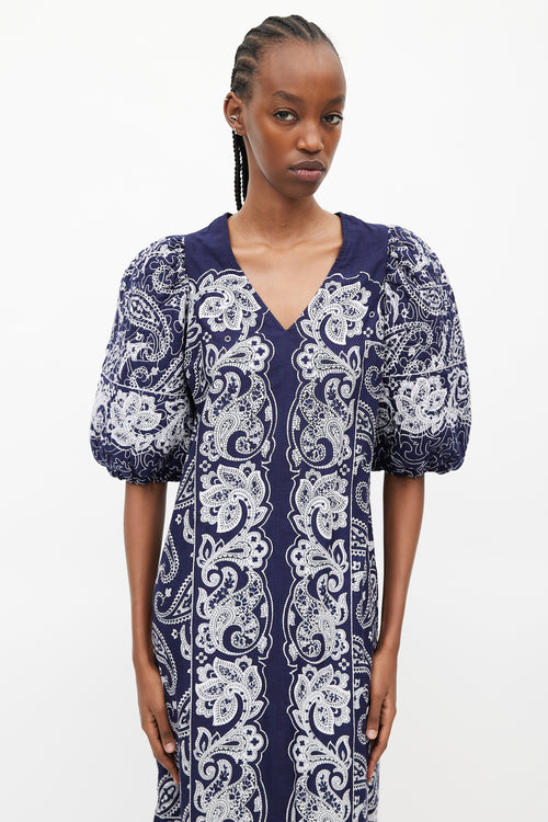 Sea Blue & White Paisley Dress