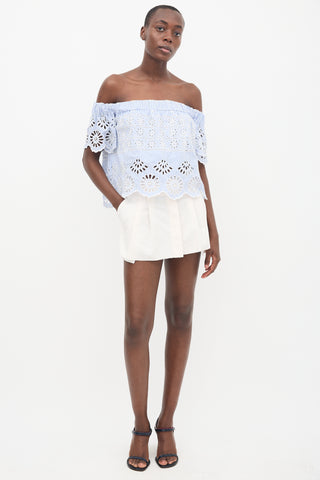 Sea Blue & White Striped Off Shoulder Top