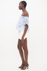 Sea Blue & White Striped Off Shoulder Top