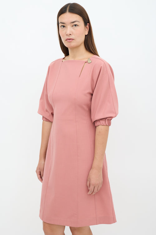 Sea Pink Panelled Puff Sleeve Dress