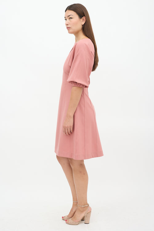 Sea Pink Panelled Puff Sleeve Dress