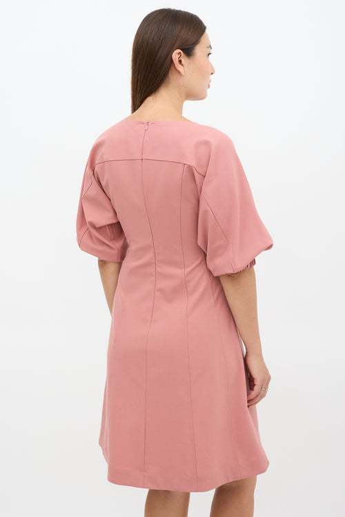 Sea Pink Panelled Puff Sleeve Dress