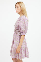 Sea Purple & Beige Floral Smocked Midi Dress