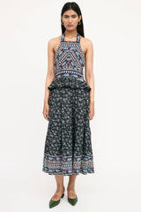 Sea Woven Floral Pleated Dress