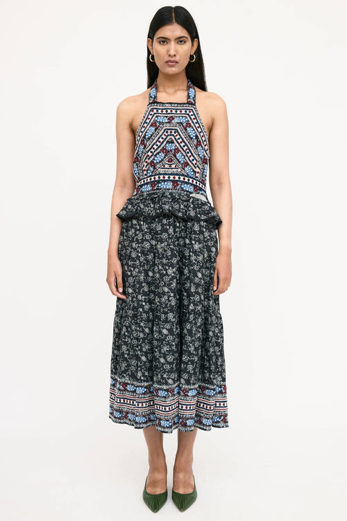 Sea Woven Floral Pleated Dress