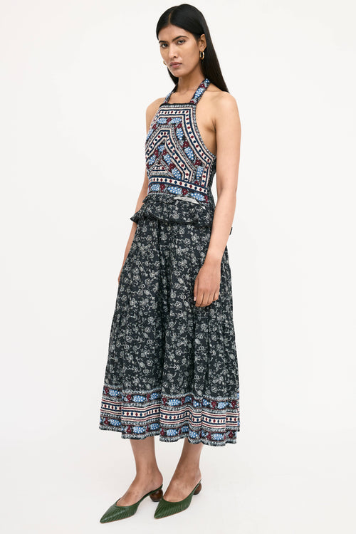 Sea Woven Floral Pleated Dress