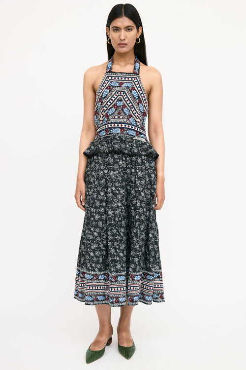 Sea Woven Floral Pleated Dress