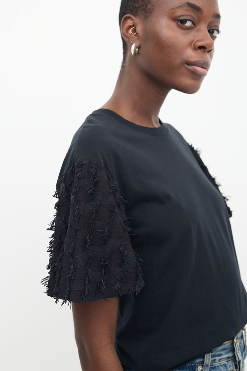 See By Chloè Black Fringe Short Sleeve T-Shirt