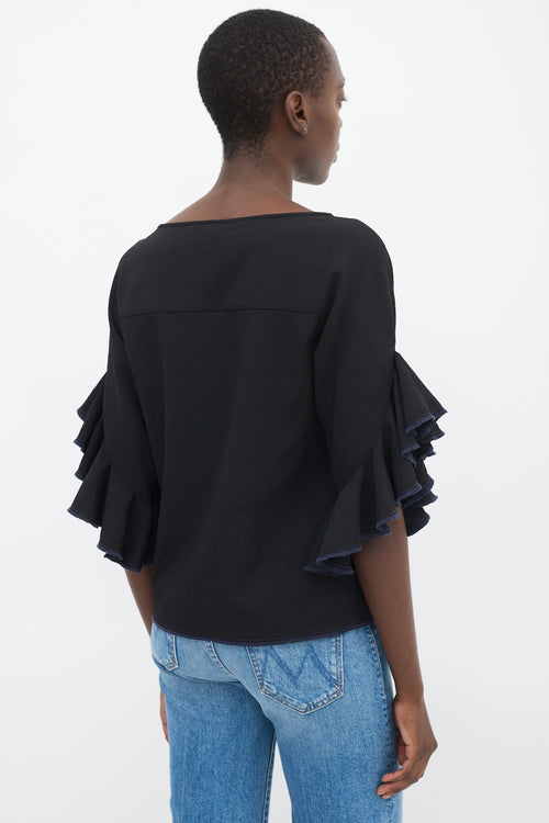 See By Chloè Black Waterfall Three Quarter Sleeve Top