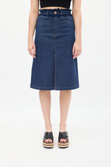 See By Chloè Raw Denim Fringe Trim Midi Skirt