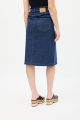 See By Chloè Raw Denim Fringe Trim Midi Skirt