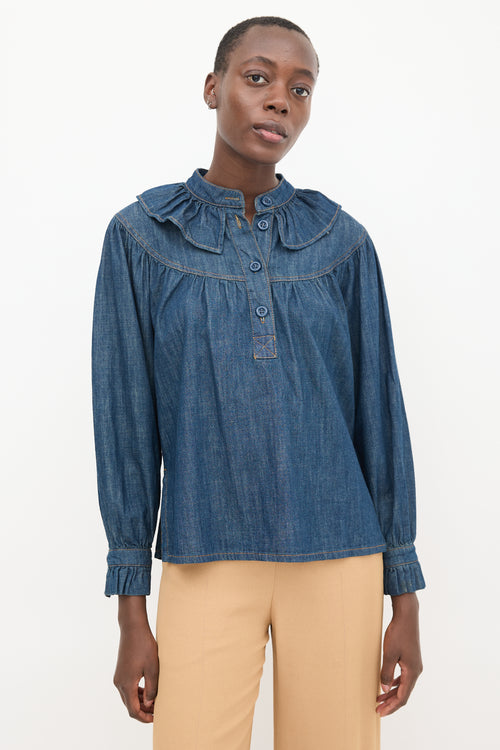 See By Chloè Dark Wash Ruffled Denim Shirt