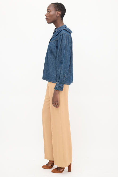 See By Chloè Dark Wash Ruffled Denim Shirt