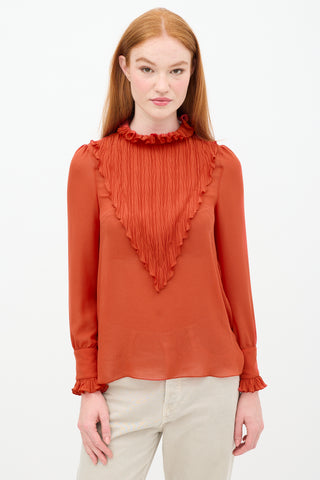 See By Chloè Orange Pleated Mock Neck Top