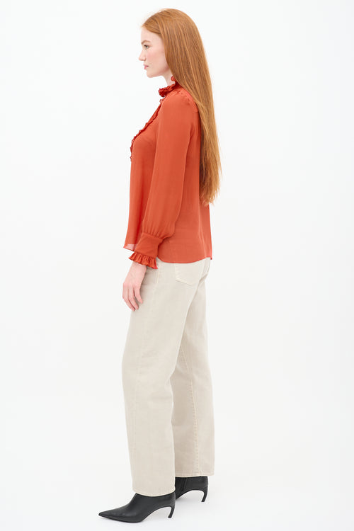 See By Chloè Orange Pleated Mock Neck Top