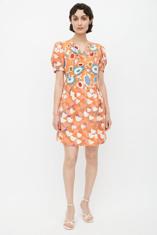 See By Chloè Orange & Multicolour Floral Belted Dress