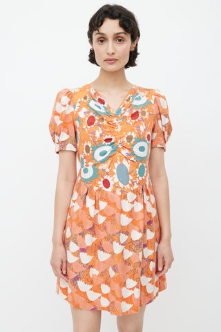 See By Chloè Orange & Multicolour Floral Belted Dress