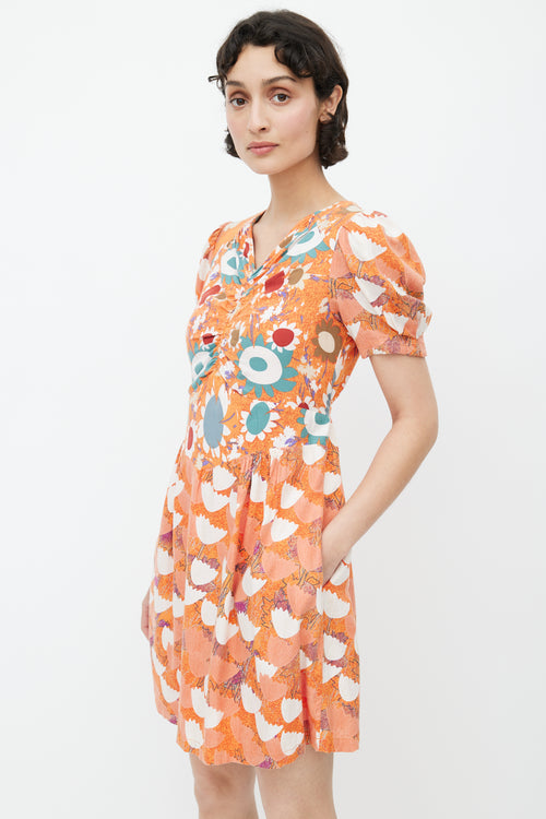 See By Chloè Orange & Multicolour Floral Belted Dress