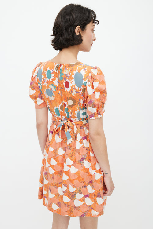See By Chloè Orange & Multicolour Floral Belted Dress