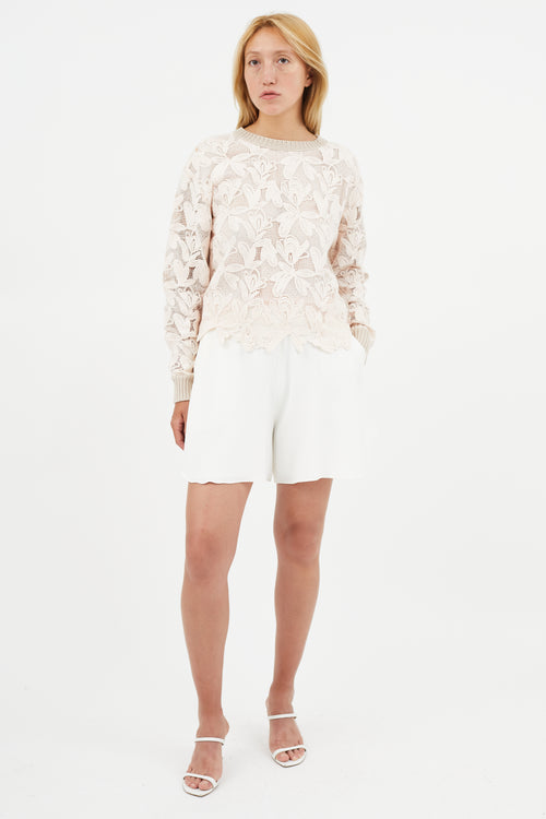 See By Chloè Pink Lace Knit Sweater