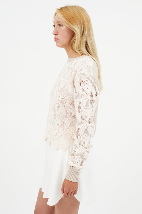See By Chloè Pink Lace Knit Sweater