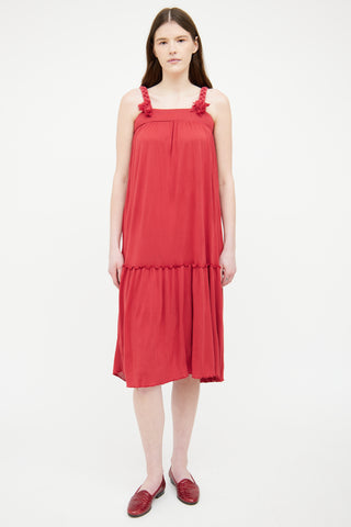 See By Chloè Red Tier Rope Ruffle Sleeveless Dress