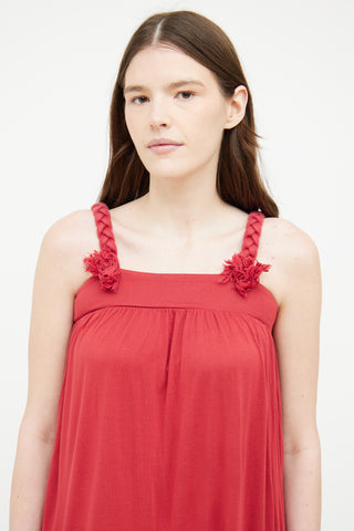 See By Chloè Red Tier Rope Ruffle Sleeveless Dress
