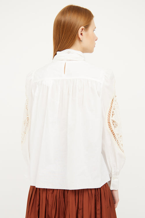 See By Chloè White Eyelet & Tie Collar Blouse